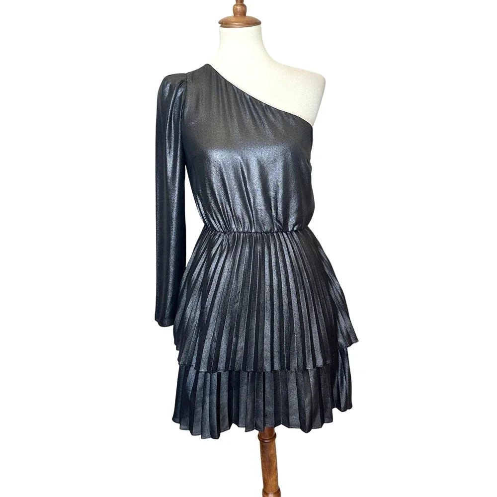 Derek Lam Metallic Silver Mini Dress SIZE 4 Cocktail Party Pleated Designer $450 - Picture 5 of 10